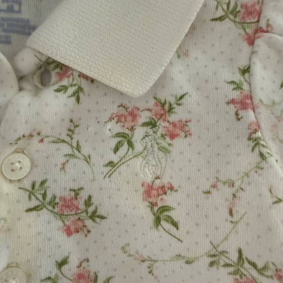 Ralph Lauren White and Pink Floral Polo Top with Ruffled Hem - Picture 2 of 4